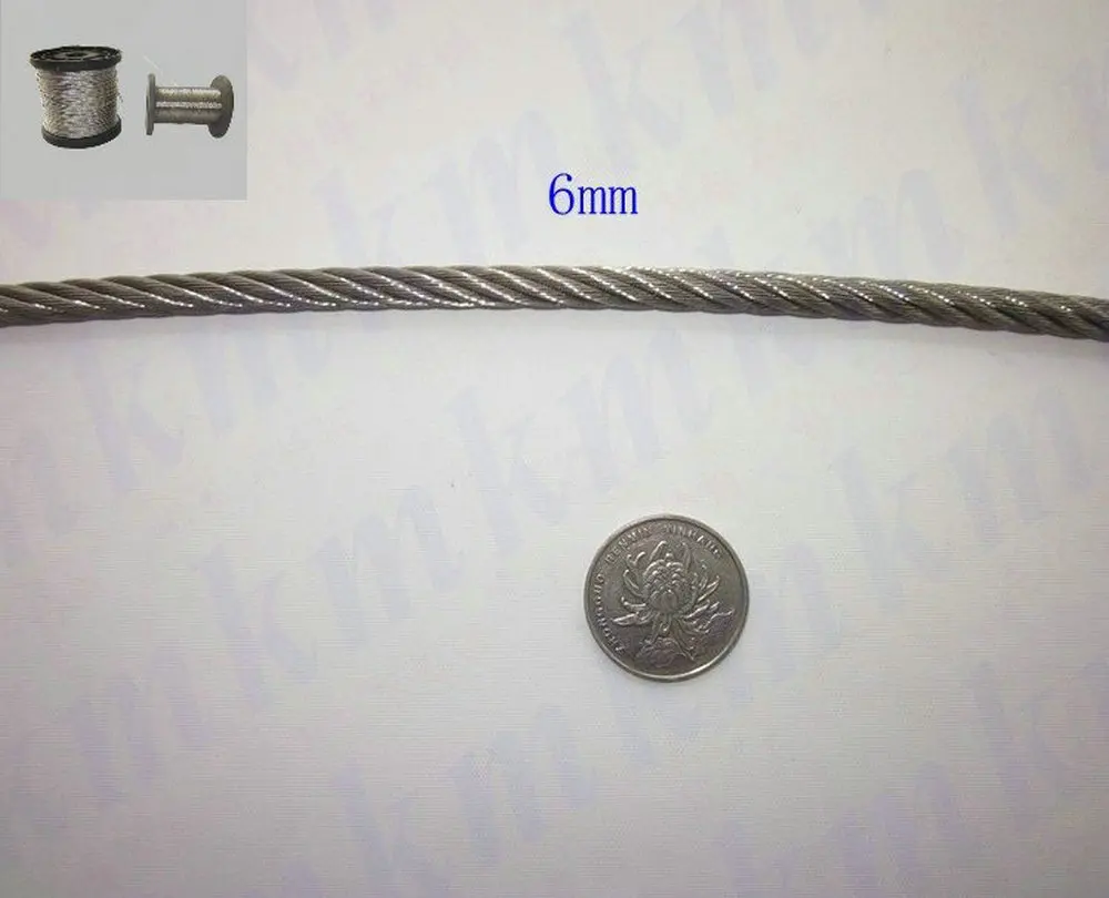 Wholesales 304 stainless steel wire rope 7X19 Structure 6.0 MM diameter-50M