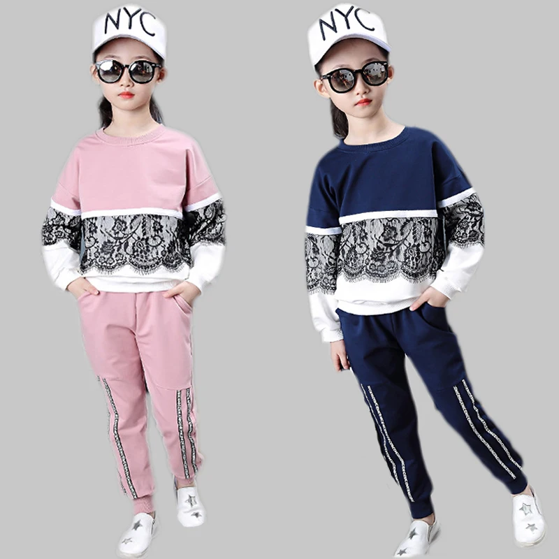 Детские платья для девочек с длинными рукавами кружевной спортивный костюм