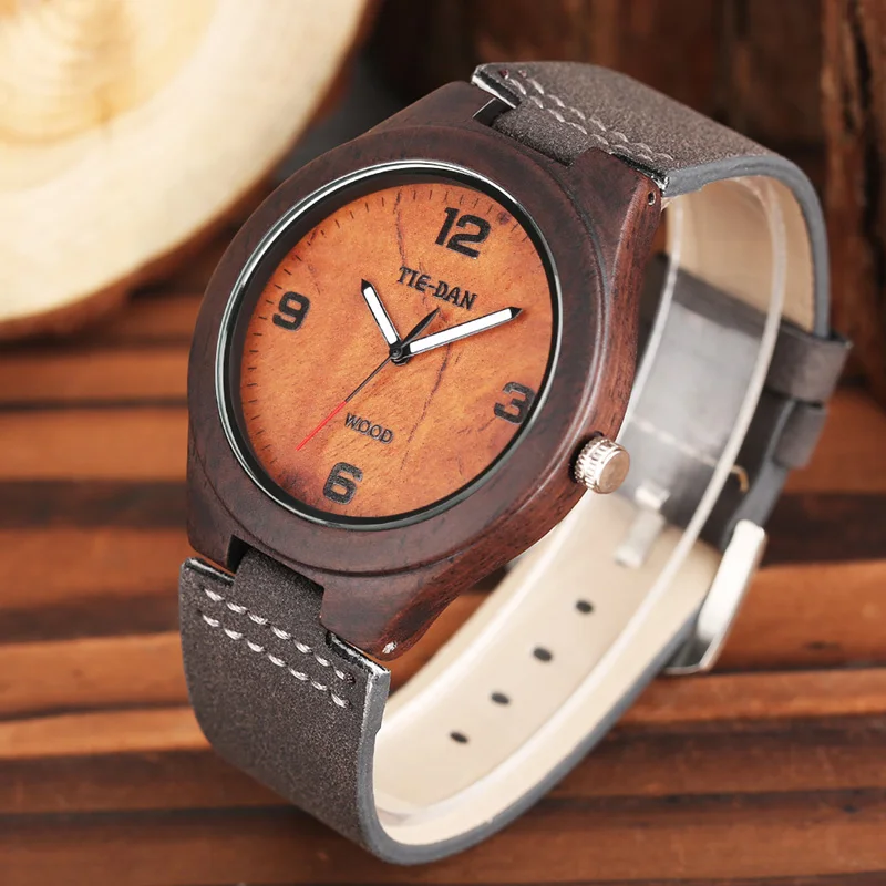 Винтажные часы TIEDAN из 100% натурального дерева наручные бамбука и мужские с