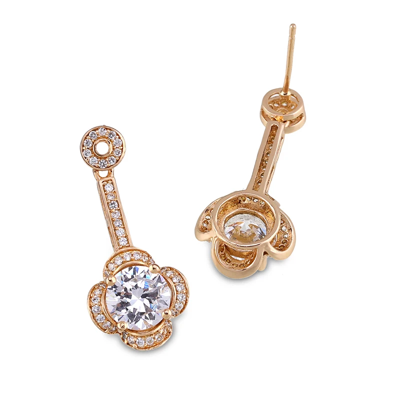 

KAYMEN New Arrival Cute Flower Style Copper Inlaid AAA Zircon Gold Color Drop Earrings For Girl boucles d'oreille Jewelry