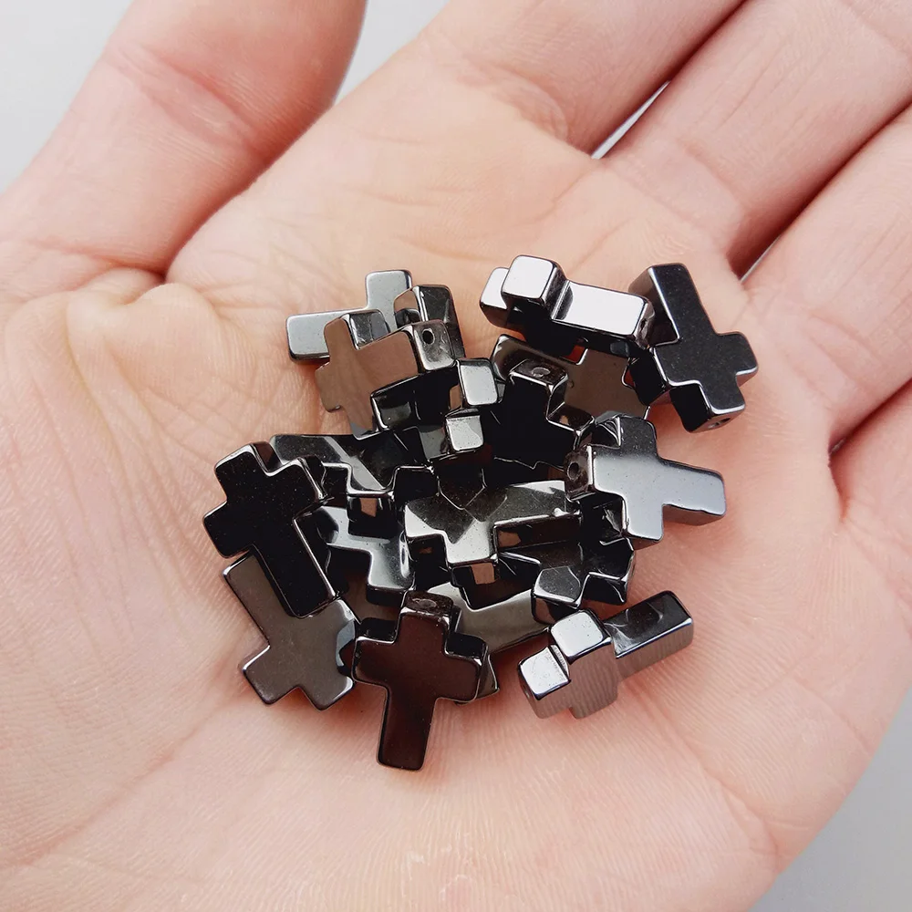 

WLYeeS Black Hematite Stone Jesus cross beads 4 6 8 10mm Spacer Loose Beads for DIY Earring Pendant Bracelet Accessories Making