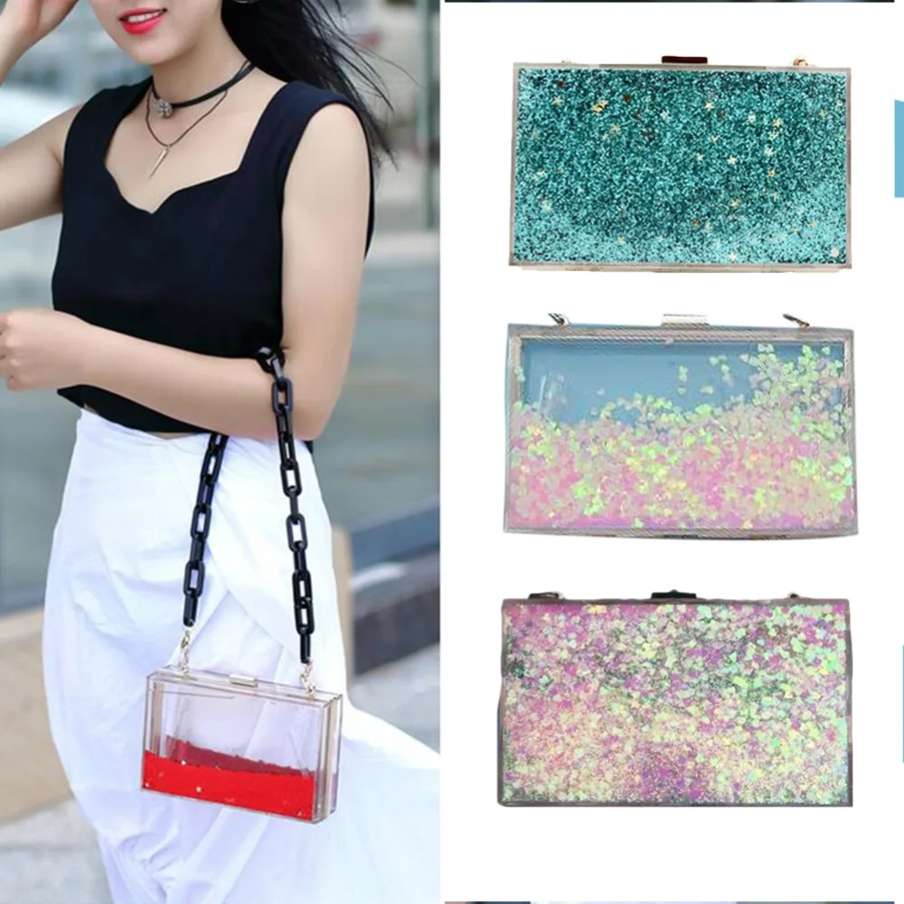 2018 прозрачная прямоугольная жидкая зыбучие пески акриловая вечерняя сумка