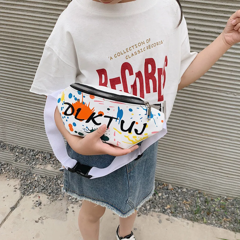 Children Waist Packs Bags Small Canvas Chest Bag Kid Boy Girl Graffiti Purse Belt Waist Bag Shoulder Messenger Crossbody Bags