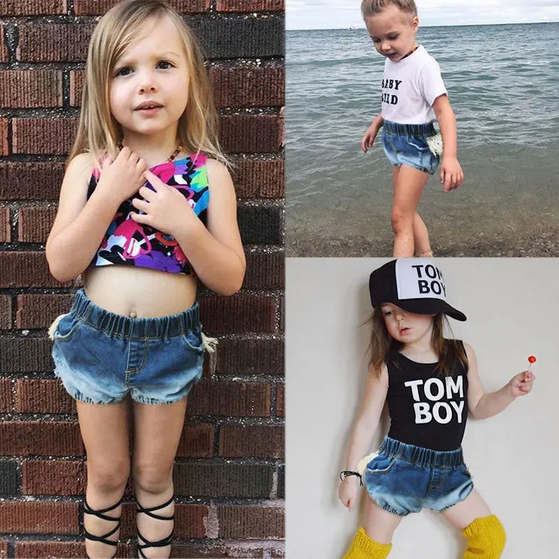 Джинсовые брюки для маленьких мальчиков и девочек эластичные джинсы до талии