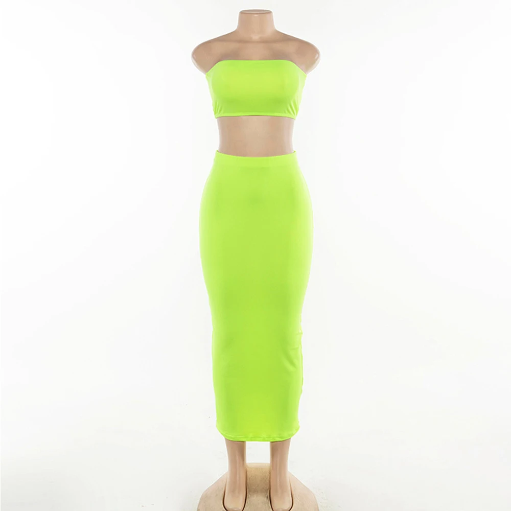 

Women 2 Piece Matching Skirts Set Outfits Long Package Hip Skirts Strapless Slim Suits Crop Tops High Waist Skirts Tracksuits