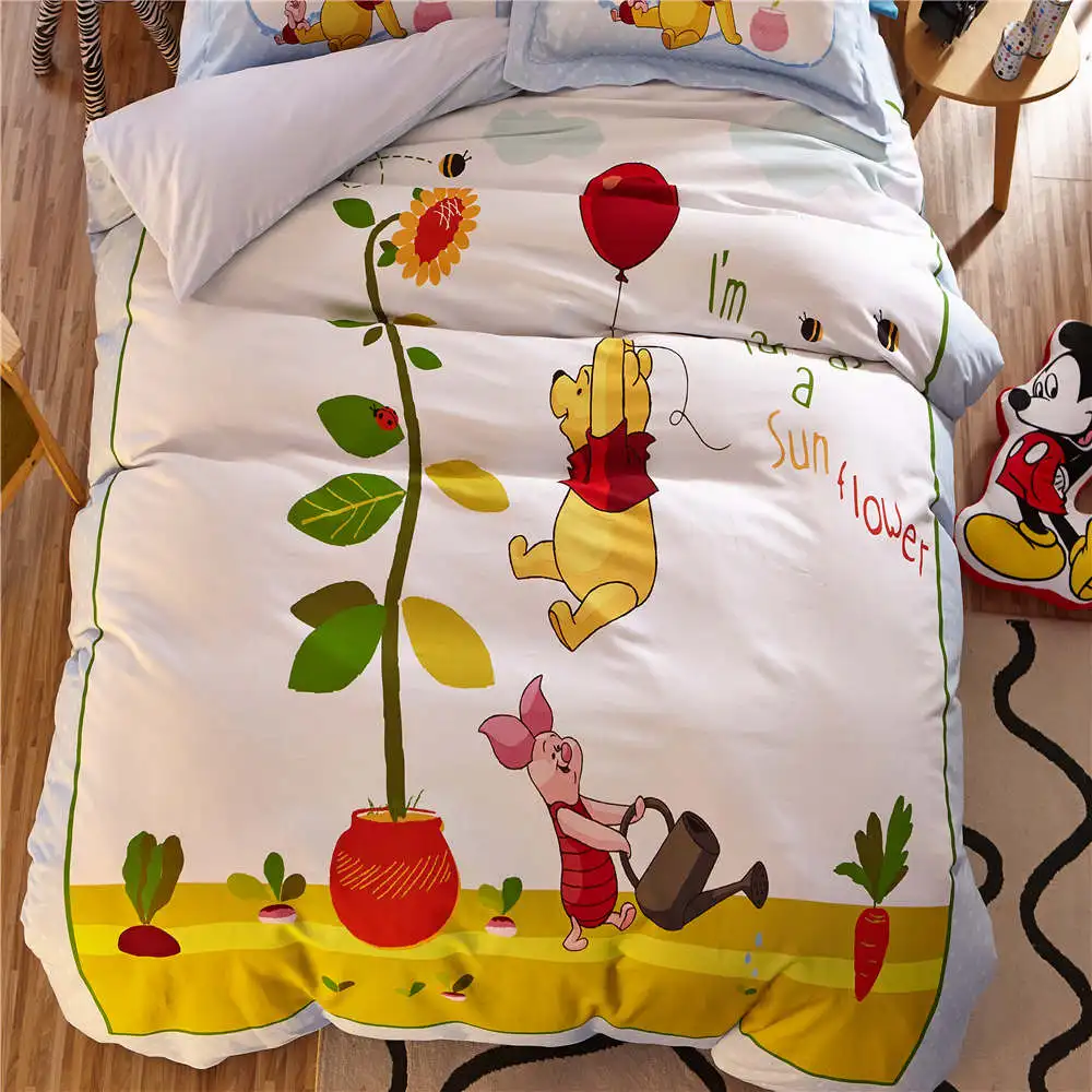 

Yellow Winnie the Pooh 3D Bedding Sets Boys Bed Sheets Coverlet Cartoon Disney Sanding Cotton Warm Soft Winter Single Twin Queen