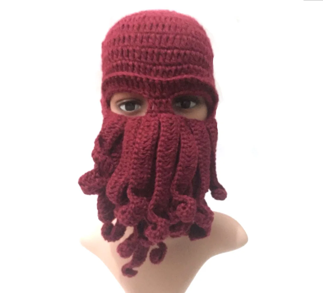 BomHCS Novetly щупальца Осьминог пират Ктулху крючком Beanie Шляпа ветер маска шапка - Цвет: wine red