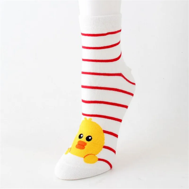 Осень-зима, женские носки Kawaii, животные, женские Носки с рисунком панды, медведя, утки, милые Новое поступление, хлопковые теплые забавные носки Meias