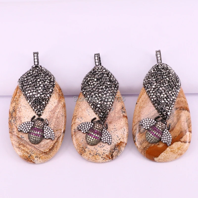 Мода 3 шт. естественный Рисунок камня Freeform плиты Micro Pave CZ пчела металла насекомых