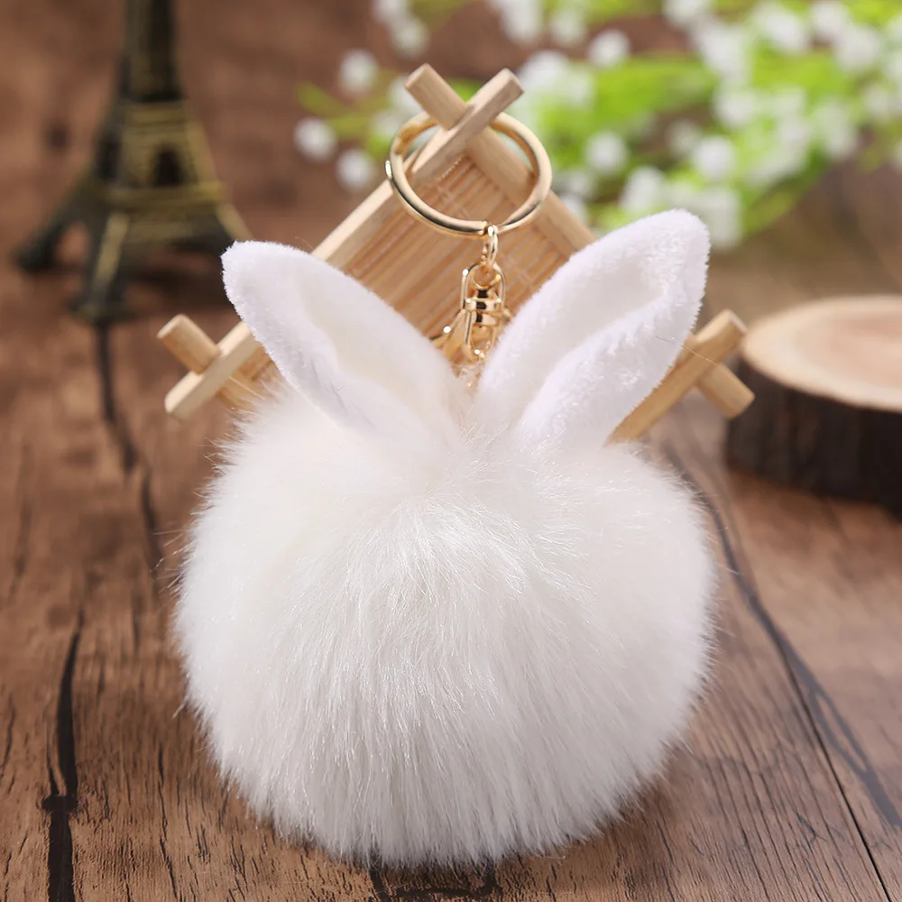 Милый кролик помпон брелок 100% настоящий кроличий мех мяч для женщины девушки