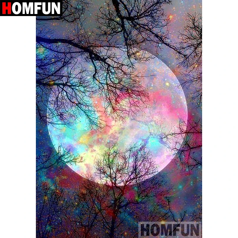 HOMFUN 5D DIY алмазная живопись полная квадратная/круглая дрель "Цветная Луна" 3D вышивка крестиком подарок домашний декор A01288