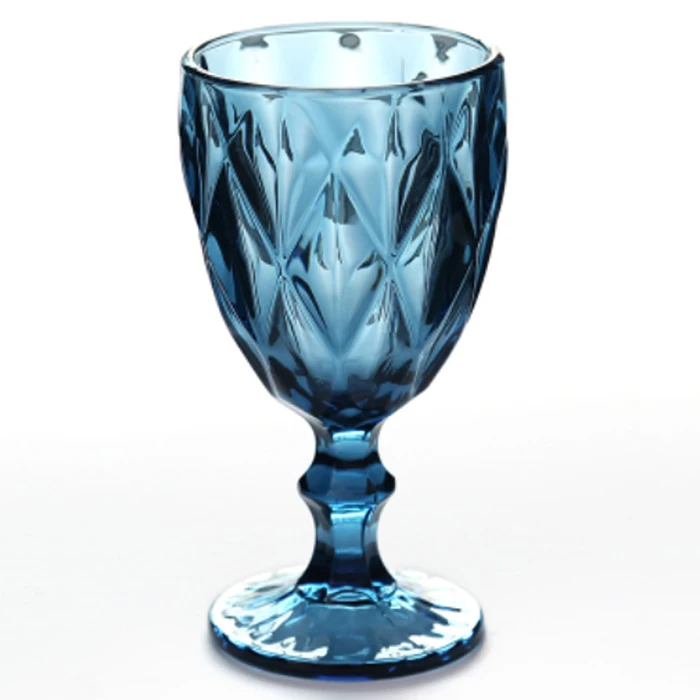 Rhombus Blue Бокал для вина с тиснением, винтажный, 240 мл, 300 мл, бессвинцовое стекло, прозрачный, красный, зеленый, синий, бокал для шампанского, цветной бриллиант, стакан для сока - Цвет: Rhombus Blue