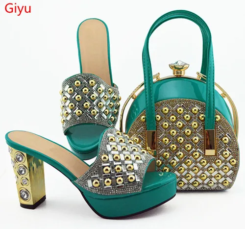 

doershow new come Matching Women Shoe and Bag Set Decorated teal Nigerian Shoes and Bag Set Italy Shoes and Bag set SKO1-8