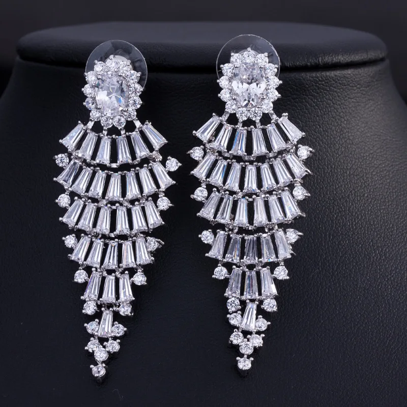 Blue Vintage Women White Gold Jewelry Long Dangle Drop Cubic Zirconia Big Ethnic Earrings With Red Stone | Украшения и аксессуары