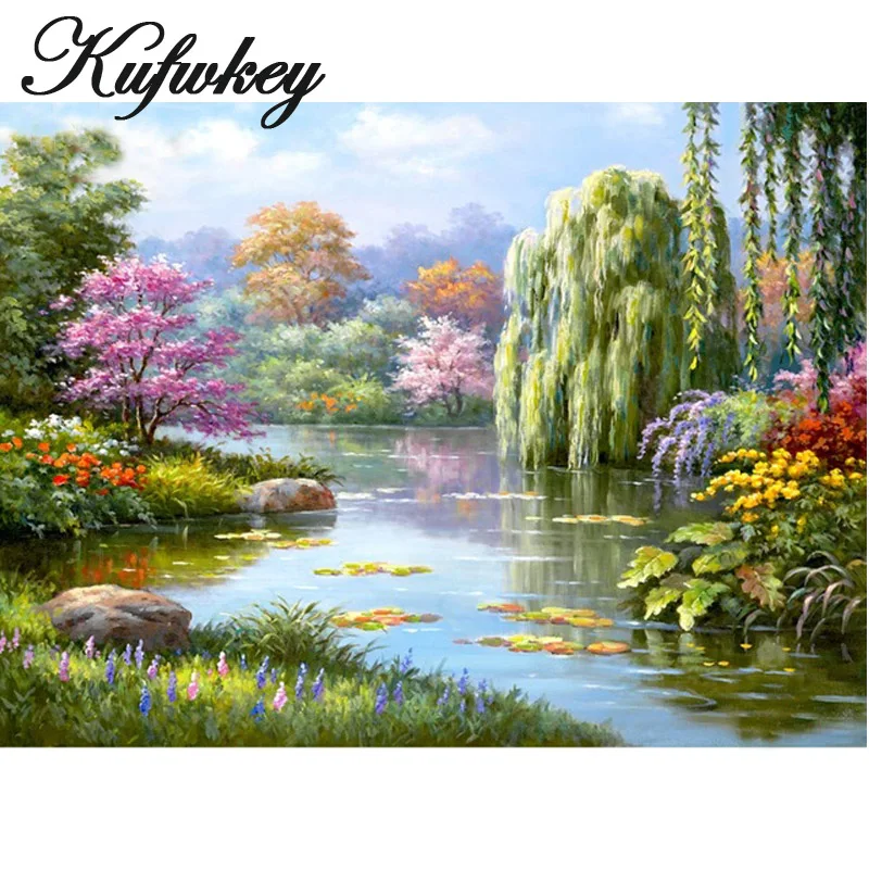 Алмазная живопись пейзаж природа вышивка крестиком мозаика алмазная цветы роза