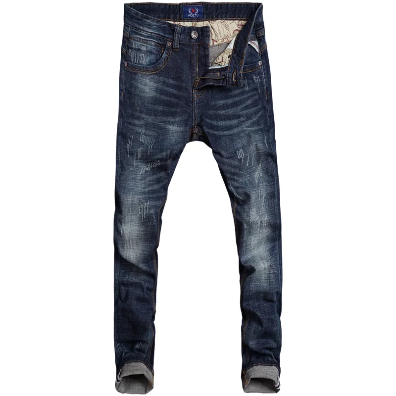 

Fashion Classical Men Jeans Dark Blue Slim Fit Vintage Denim Pants Ripped Jeans homme Brand Design Streetwear Hip Hop Jeans Men