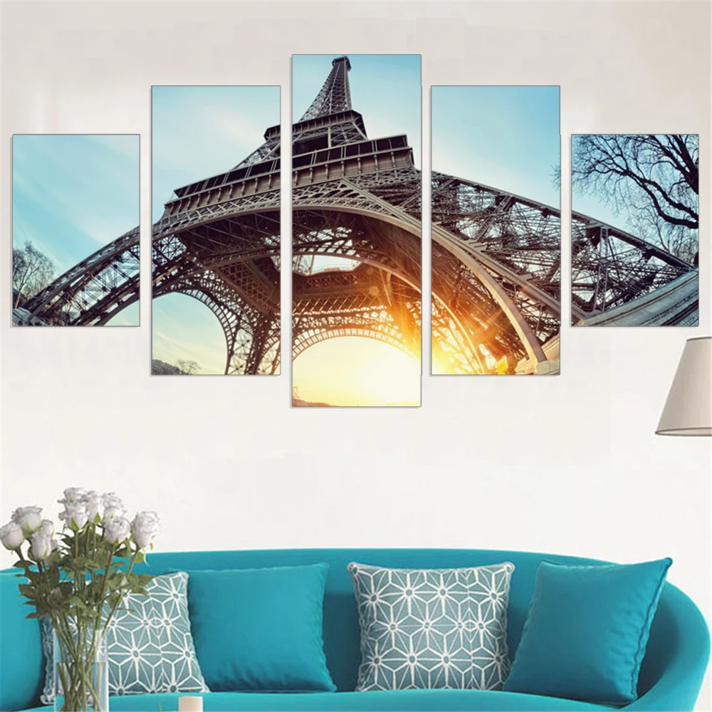 

Modern Unframed Canvas Painting Tower Sunshine Oil Pictures Landscape Painting Wall Painting Adornment Modular Home Decor 5Pcs
