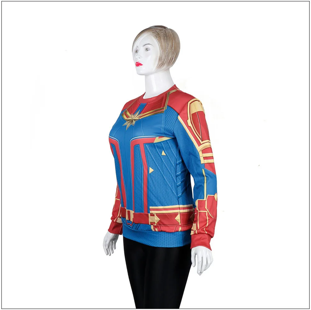 Косплей мужской женский свитер капитан Марвел костюмы Carol Danvers Ms Marvel 3D куртка с