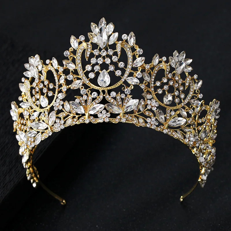 

Luxury Crystal Baroque Queen King Big Crown Gold Rhinestone Bridal Hair Accessories Wedding Crown Tiara Women Headpieces