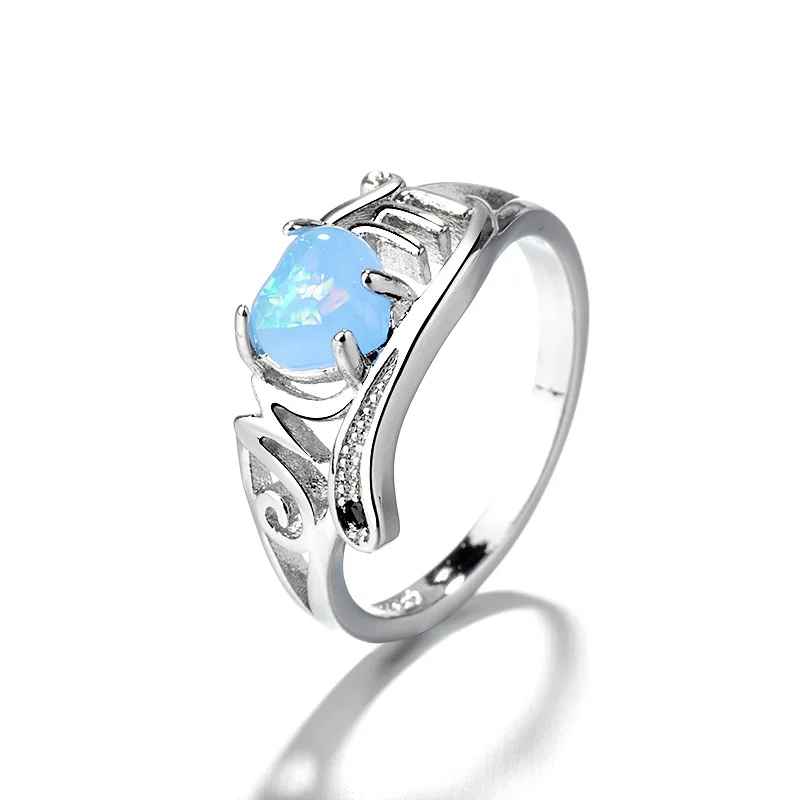 

2023 Fashion Fire Opal Love Heart Rings Romantic Shaped Wedding Engagement Gift For Women's Silver Color Anillos Glamour Jewelry