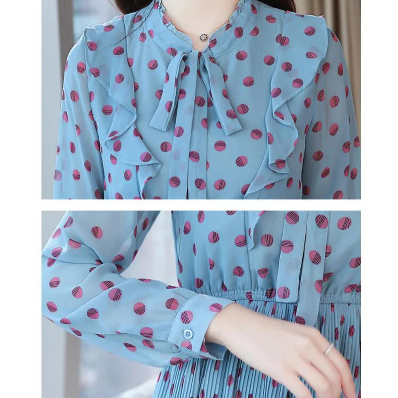 Chiffon Dress 2019 Spring New Arrival Sweet Woman Floral Vintage Female Casual Long Sleeve Bow Printed Dresses | Женская одежда