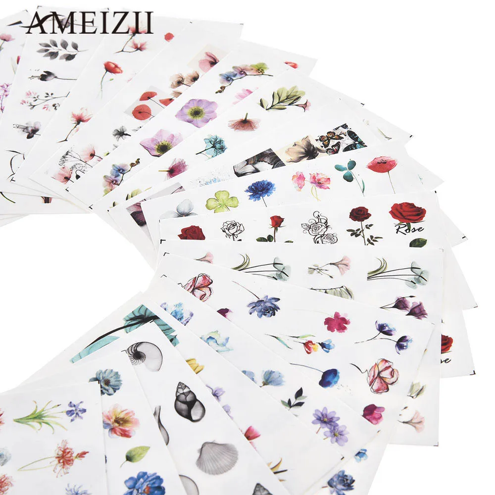 AMEIZII 15/20/24 шт Нейл-арт Стикеры s акварель цветок олень Фламинго водяные наклейки для ногтей передачи слайдер Стикеры DIY украшения