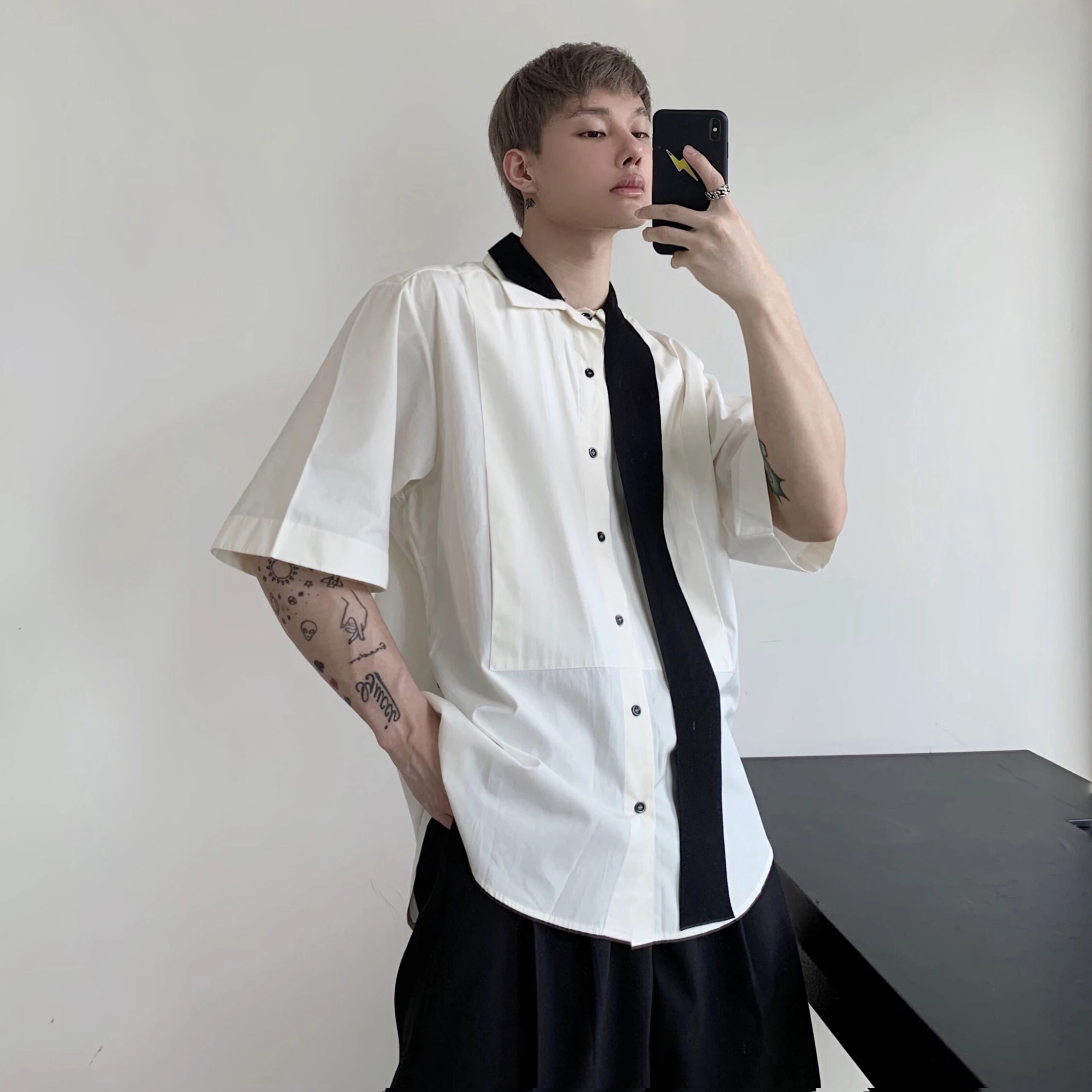 

S-6XL! Рубашка из хлопка и льна, с коротким рукавом