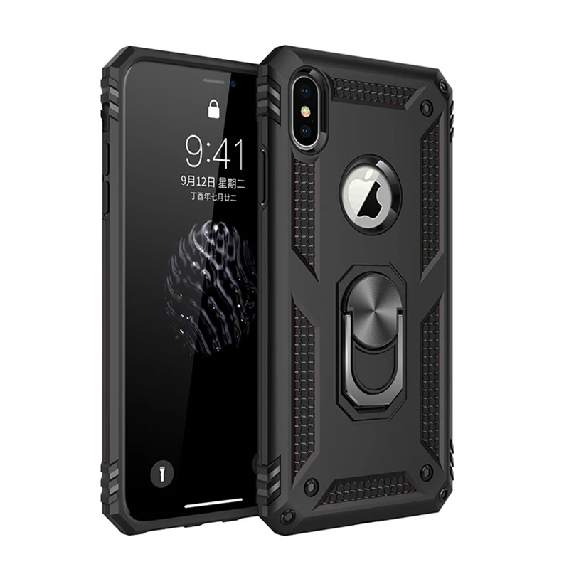 Luxury Armor Soft Shockproof Case For IPhone X XS XSMAX XR On The Robot Shell Silicone Bumper Metal Ring |