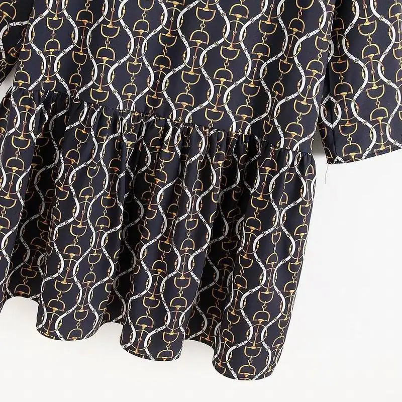 

Vintage Dresses Women 2020 Spring New Chains Prints Retro Look Casual Style Feminino Vestidos