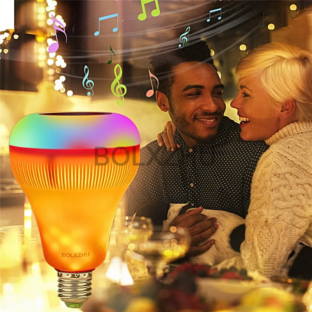 Умный светодиодный RGB музыка пламя свет E27 Беспроводной Bluetooth Динамик лампа с