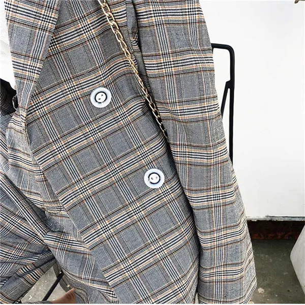 RUGOD Work Fashion Pant Suits new 2 piece set women spring double-breasted plaid Blazer Jacket& pants Office Lady Suits