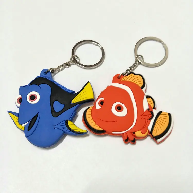 

20pcs/lot Finding Nemo Fish pvc plastic keychain key chain llaveros assassins key charms for bags gift charm leather