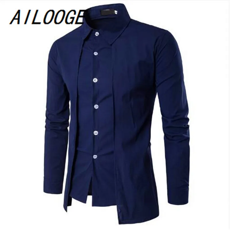 AILOOGE 2021 Fashion Men Gentleman British Long Sleeve Shirt Evening Dress Tooling Zipper Male s Casual Work Shirts | Мужская одежда