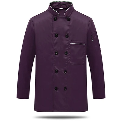 purple3 Мужская куртка шеф-повара ресторана с длинным рукавом для повара, рабочая одежда для отеля, дышащая двубортная женская униформа шеф-повара, кухонный инструмент 89 - Цвет: purple3