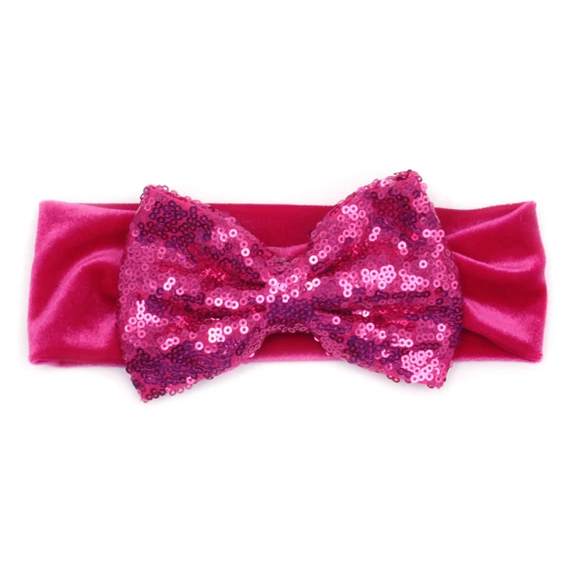 2018 New Cute Velvet Baby Headband Big Sequin Hair Bow Solid Turban Elastic Headbands Kids Glitter Large Accessories | Детская одежда и