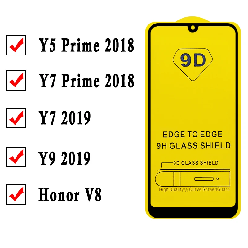 9D Защитное стекло для Huawei y7 2019 y9 y5 Prime 2018 Защитная пленка экрана Tremp Huavei Y 5 7 9 Verre
