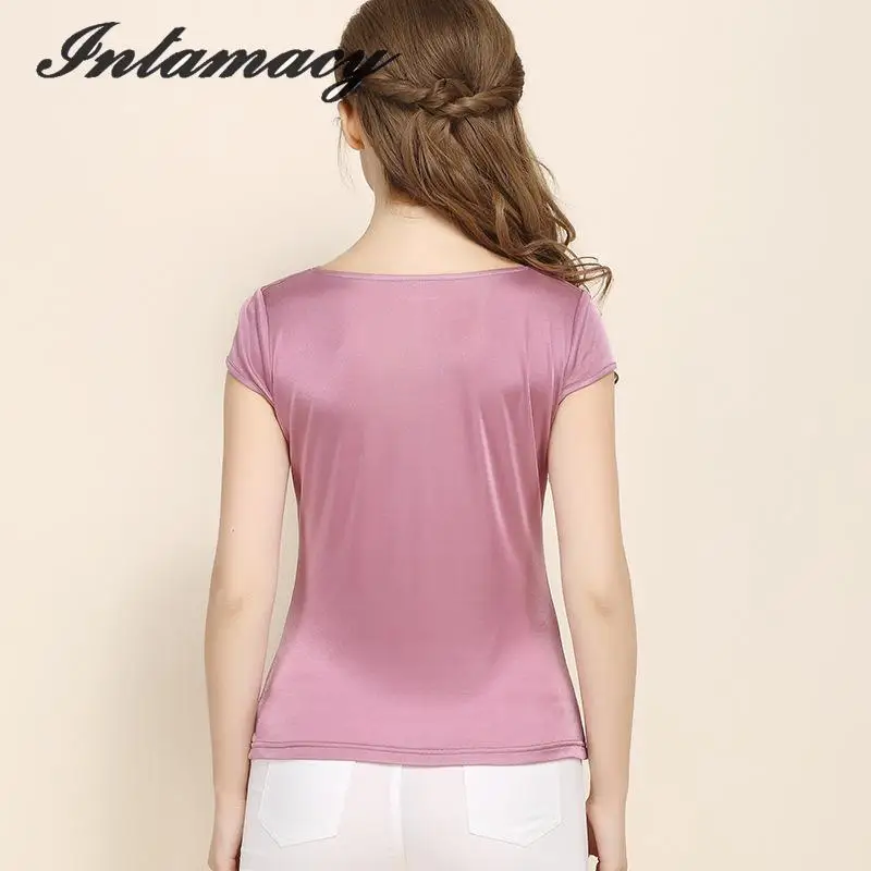 Новинка лета 100% вязаная футболка из натурального шелка женская рубашка без