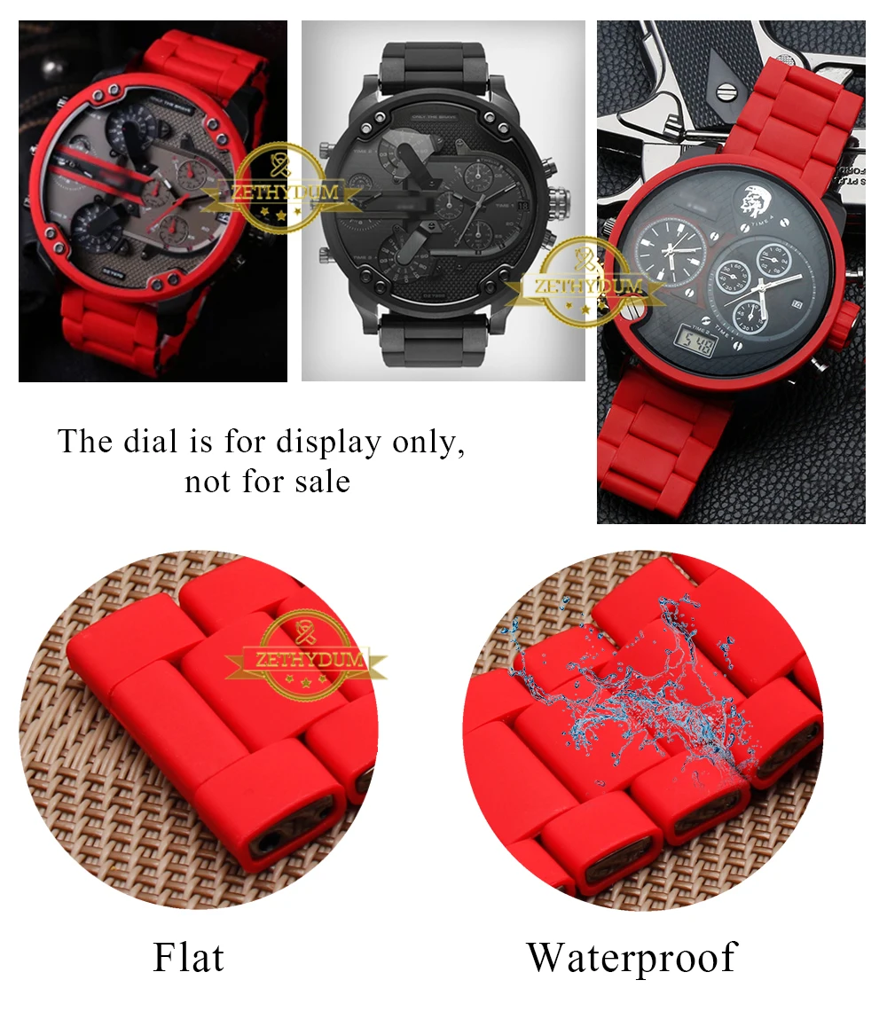Waterproof silicone bracelet for diesel watch band 28mm DZ7396 DZ7370 DZ428 rubber and stainless steel watchband mens strap
