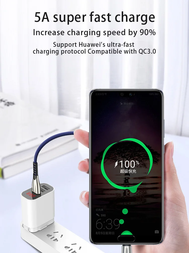 Кабель usb type C 5A Быстрая зарядка QC 3,0 быстрый заряд кабеля USB C кабель для xiaomi huawei p20 mate 10 samsung one plus 7pro