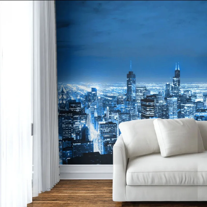 Фото обои на заказ современный город ночной вид гостиная отель торговый центр