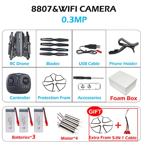 0.3MP 3BAT 4Motor 8807 8807 Вт RC Дрон складной/Вертолет FPV Wifi Квадрокоптер 2,4 ГГц пульт дистанционного управления Дрон с HD камерой VS S20 - Цвет: 0.3MP 3BAT 4Motor