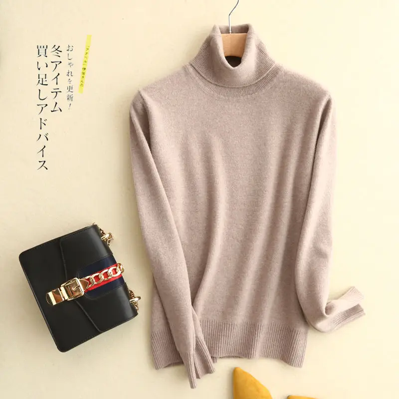 zocept High Quality Wool Sweater Women High Collar Solid Full Sleeve Cashmere Knitted Pullover Female Slim Warm Jumper Sweaters - Color: Camel