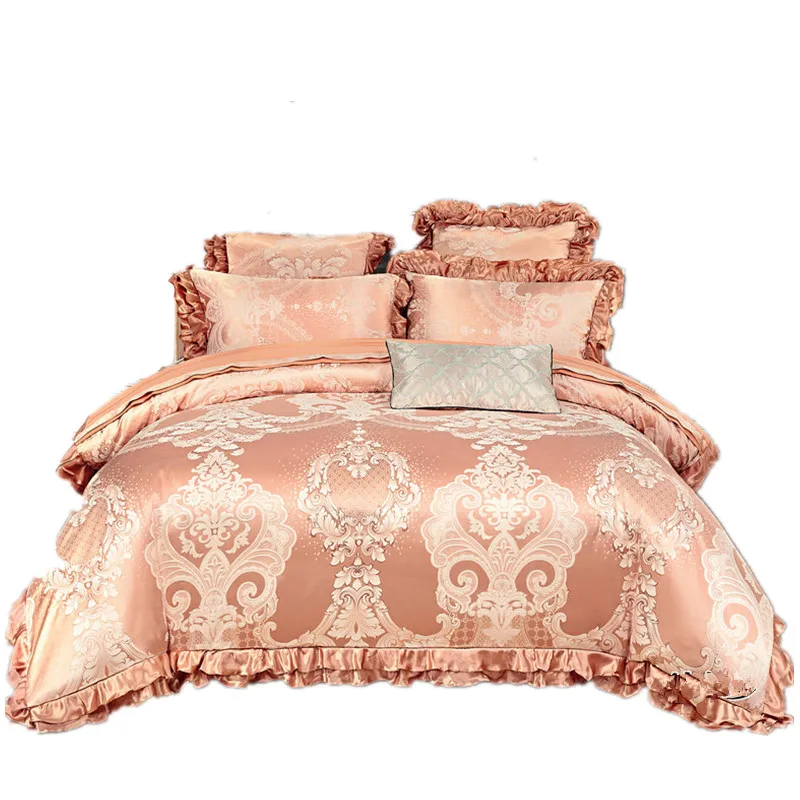 

4/6-Pieces Luxury Jacquard weave Wedding Bedding Set King Size Queen Bed Set Duvet Cover Bed Sheet pillowcase