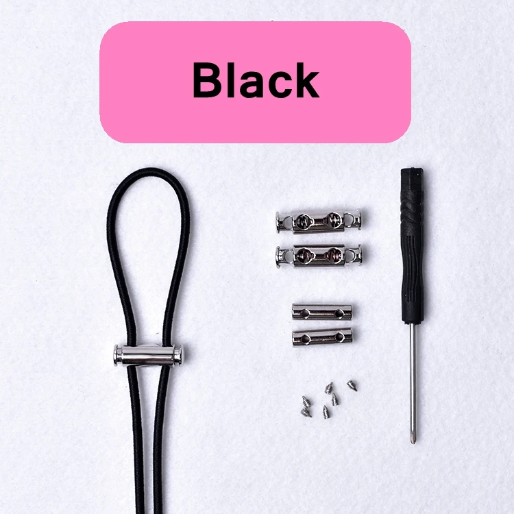 Black 1 пара, 18 цветов, быстроэластичные шнурки с металлическим замком, шнурки для обуви, круглые шнурки для кроссовок, для детей и взрослых, унисекс, шнурки для ленивых - Цвет: Black