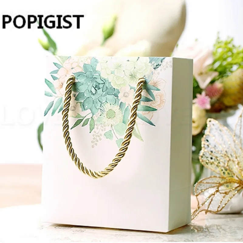 Green Floral Printing Candy box Gift hand Bags With Packaging For Jewelry Christmas Regalo Pouches images - 6