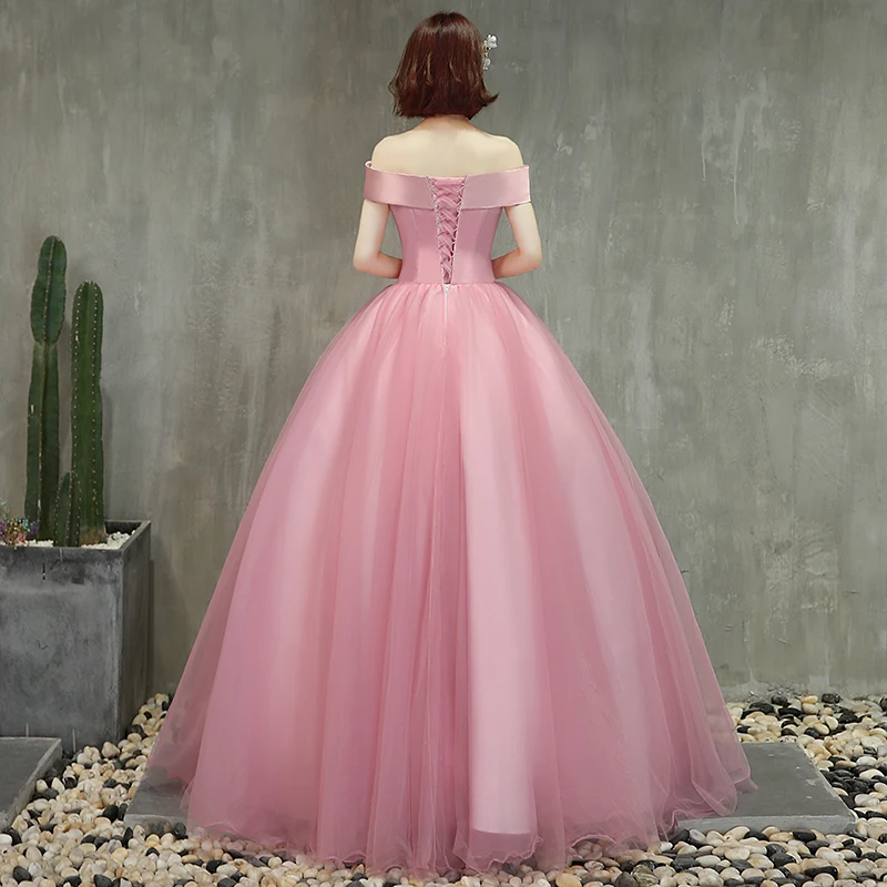 He's Bride New Sweet Pink Prom Dress Sexy Boat Neck Short Sleeve Floor-length Applique Party Ball Gown Robe De Soiree | Свадьбы и