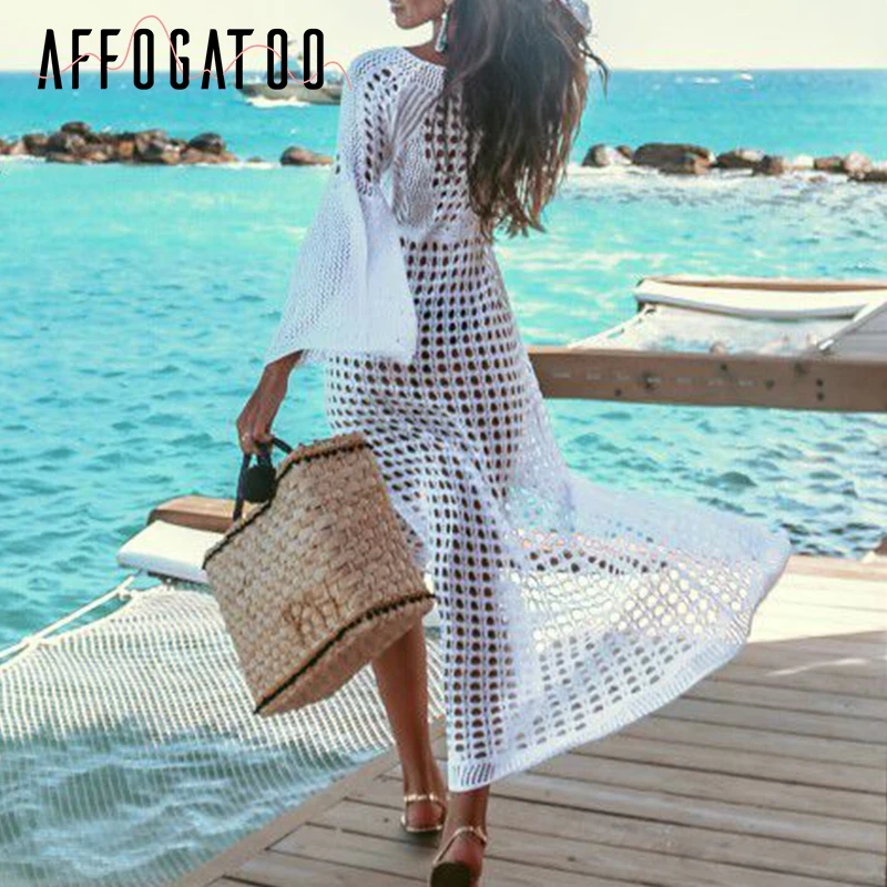 Ажурное пляжное платье Affogatoo для женщин летняя пляжная одежда накидка вязаное