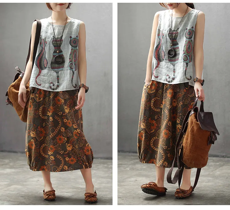 QPFJQD винтажная Женская майка без рукавов, летняя льняная футболка, роскошная женская майка с принтом с чернилами и пейзажем