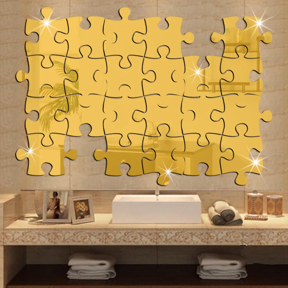 

40x37cm15.7x14.6in 4pcs/lot Jigsaw Puzzle Pieces Mirror Stickers For Kid's Room Decoration kids wall stickers autocollant mural