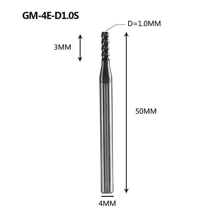 GM-4E-D1.0S GM-4E Вольфрамовая сталь 4 флейты квадратной головкой с покрытием Концевая фреза Фрезерный резак режущие инструменты для обработки металла профиль HRC45 - Длина режущей кромки: GM-4E-D1.0S